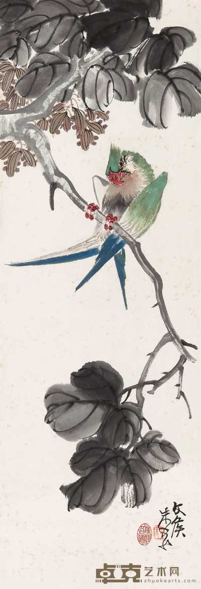朱文侯 鹦鹉 立轴 68.5×22.8cm